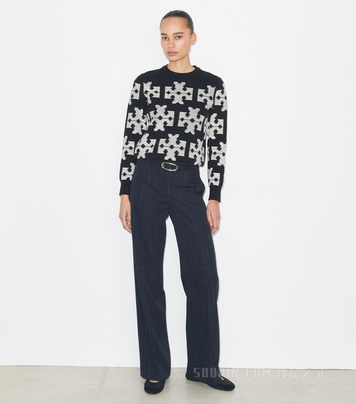 棉质毛衣 黑色/奶油白