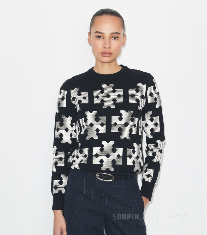 棉质毛衣 黑色/奶油白