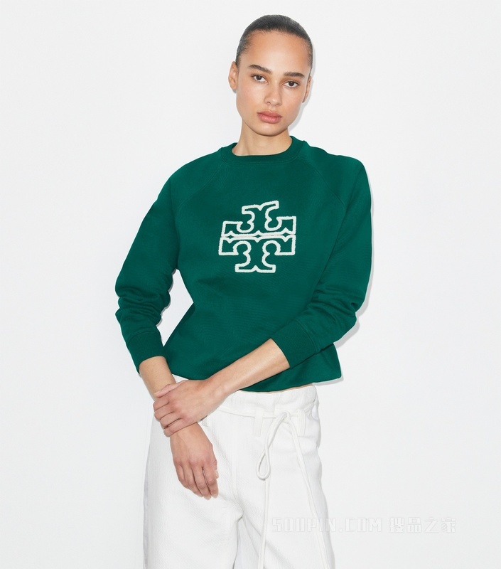 厚实棉质 Logo 圆领衫 翡翠绿