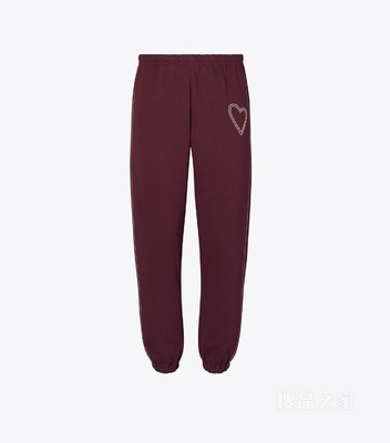 心形棉质运动裤 深梅子色