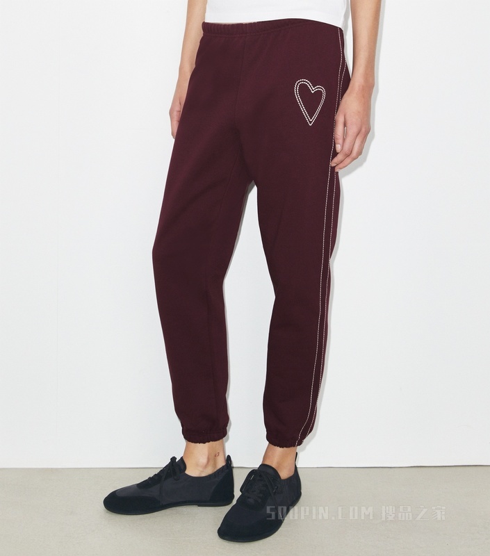 心形棉质运动裤 深梅子色
