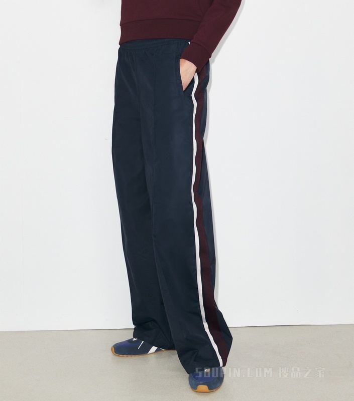 阔腿运动长裤 中调海军蓝