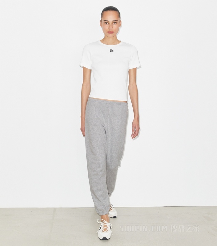 刺绣棉质运动裤 中性灰色调