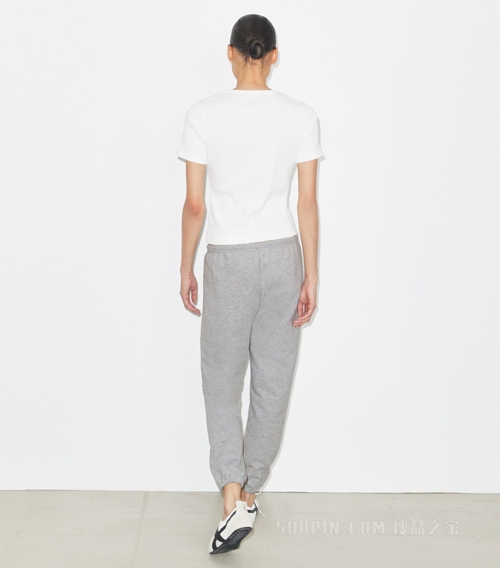 刺绣棉质运动裤 中性灰色调