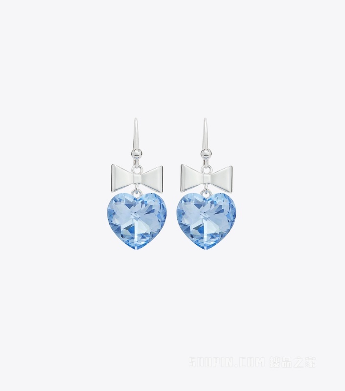 【礼物】Curiosity 奇思妙想系列心形与蝴蝶结耳环 浅银色/蓝色