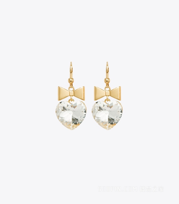 【礼物】Curiosity 奇思妙想系列心形与蝴蝶结耳环 Tory 金/水晶色