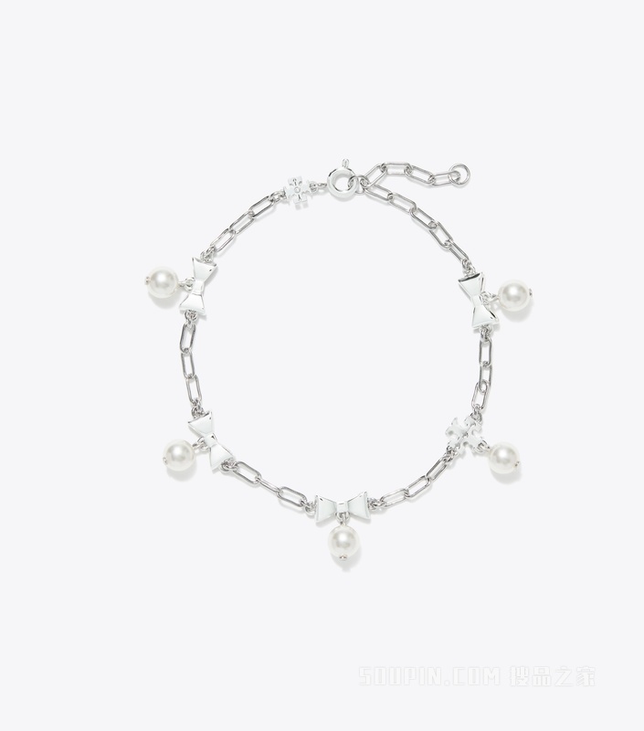 【礼物】Curiosity 奇思妙想系列蝴蝶结手链 Tory 银/珍珠色