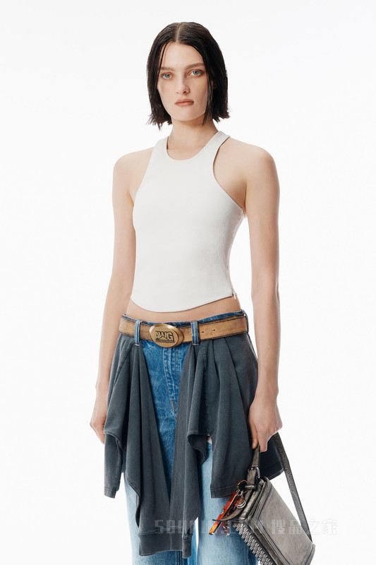 白色弹力皮革背心