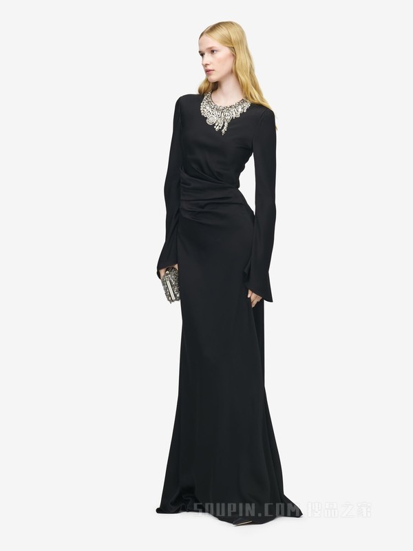 珠宝刺绣晚宴连衣裙