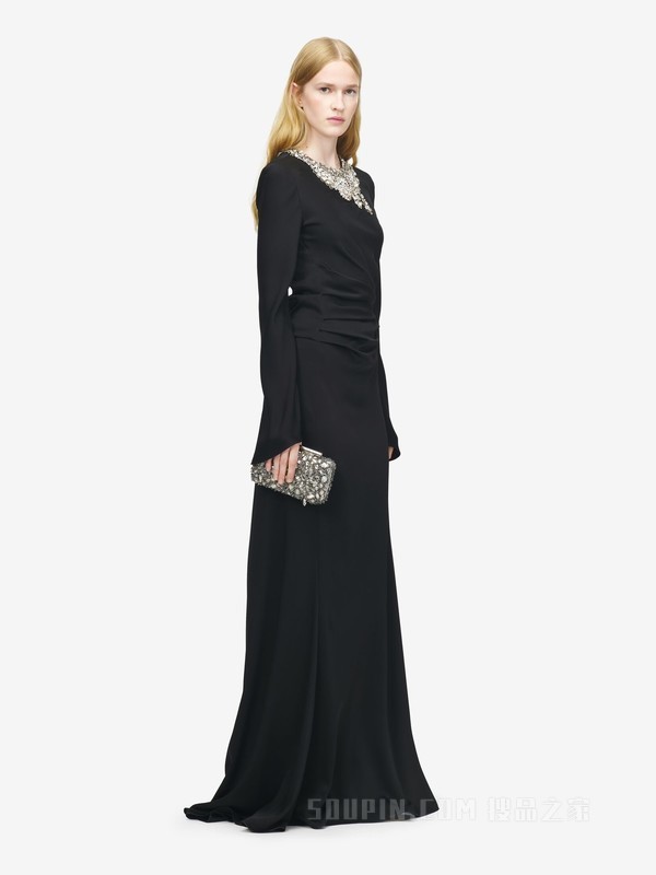 珠宝刺绣晚宴连衣裙