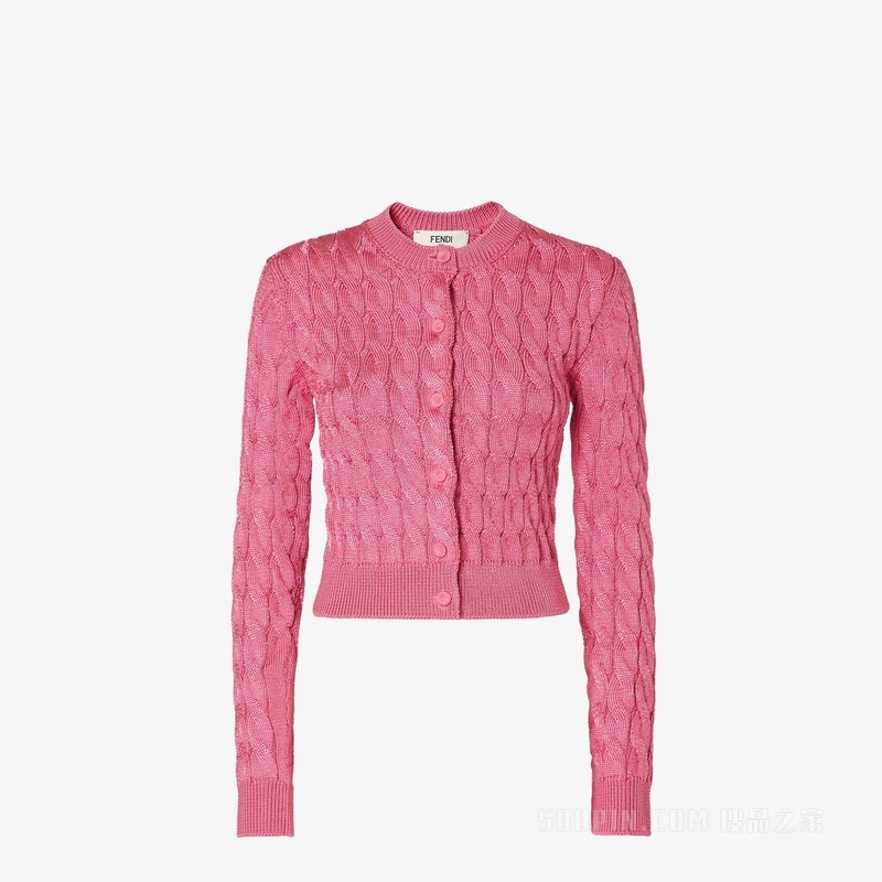 开衫 粉红色人造丝开衫