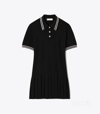 羊毛褶裥 Polo 衫式连衣裙 黑色