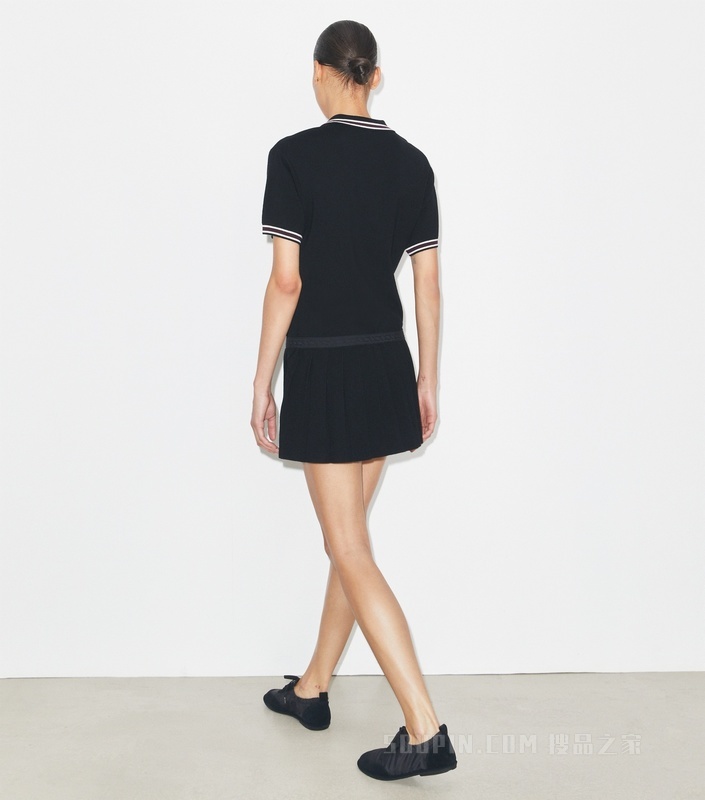羊毛褶裥 Polo 衫式连衣裙 黑色