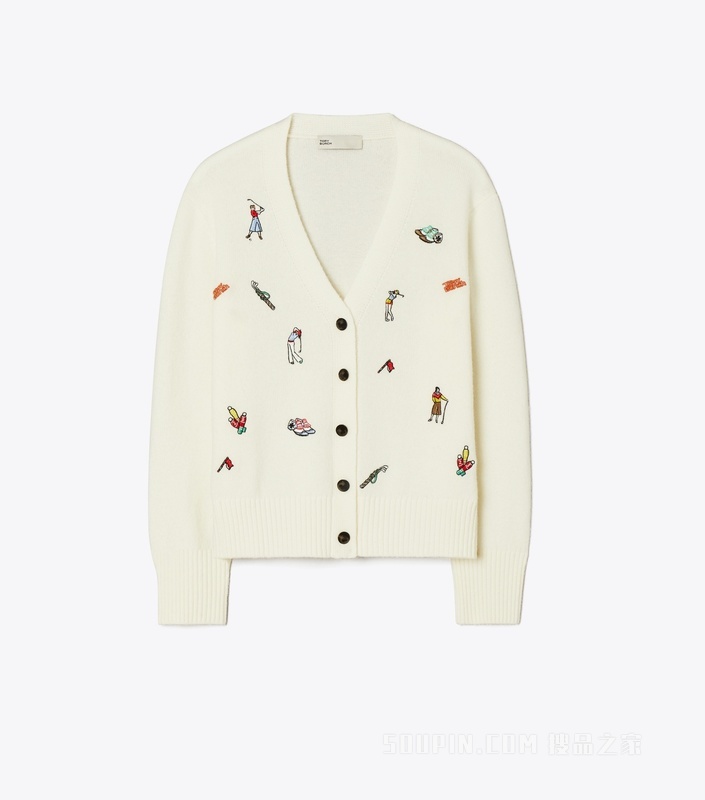 刺绣高尔夫开衫 象牙白