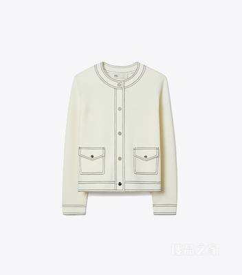 明线设计羊毛开衫 象牙白