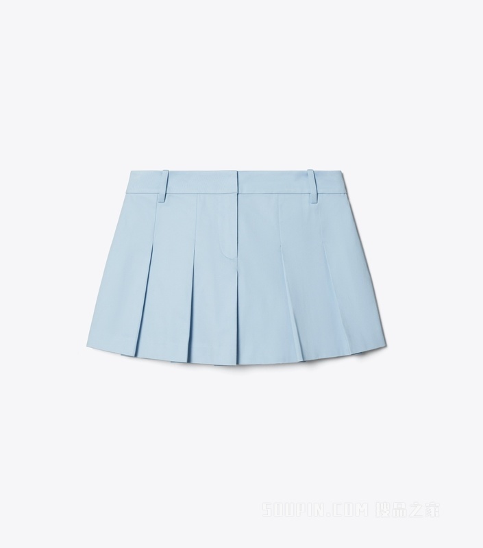 斜纹褶裥短裤 冰蓝色