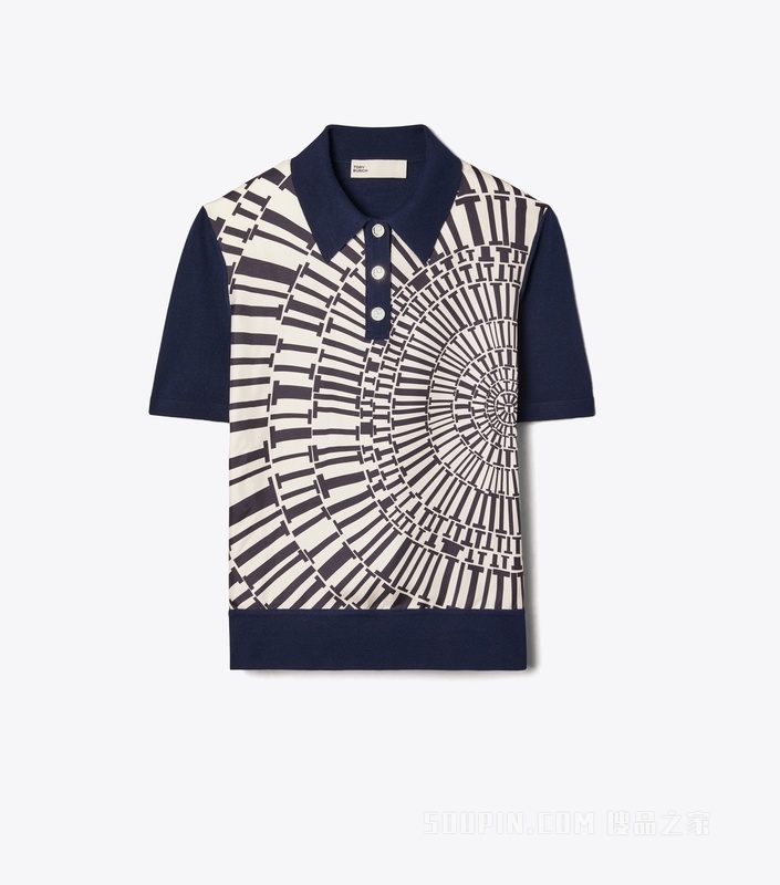 桑蚕丝前襟 Polo 衫 深海军蓝／中调海军蓝