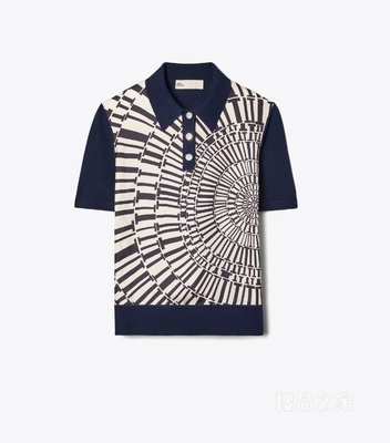 桑蚕丝前襟 Polo 衫 深海军蓝／中调海军蓝