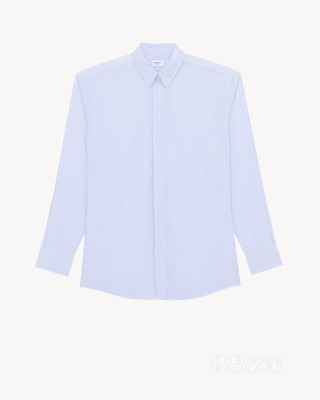 条纹棉府绸宽肩衬衫