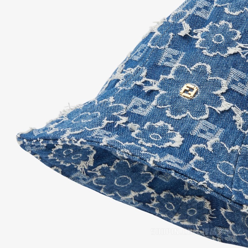 帽子 蓝色FF牛仔面料钟形帽