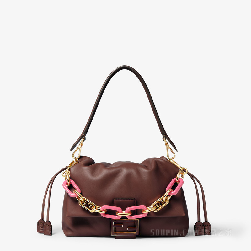 迷你Strap You 金色金属和紫红色链条肩带