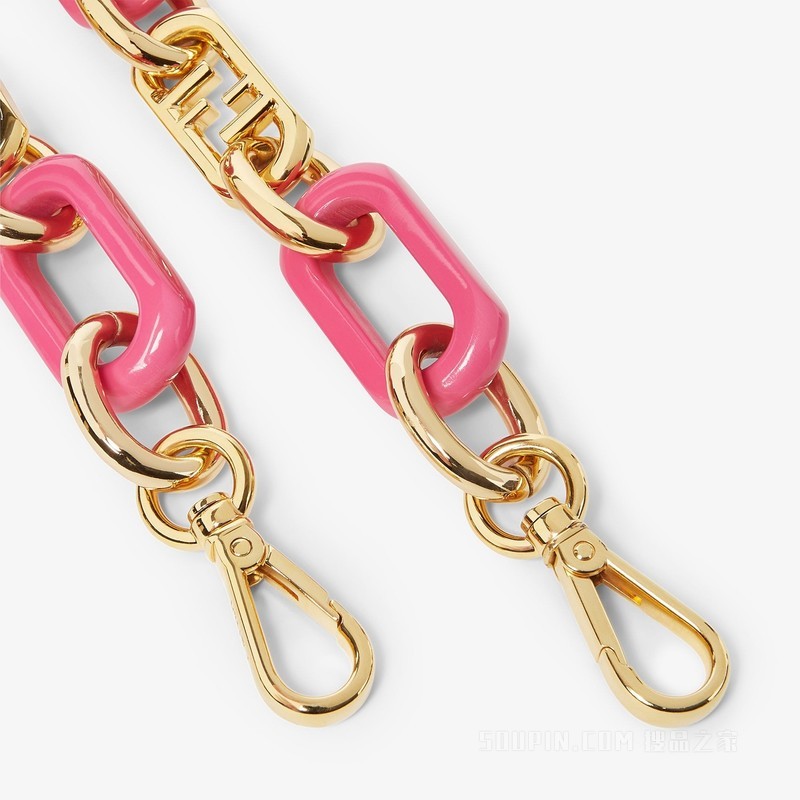 迷你Strap You 金色金属和紫红色链条肩带