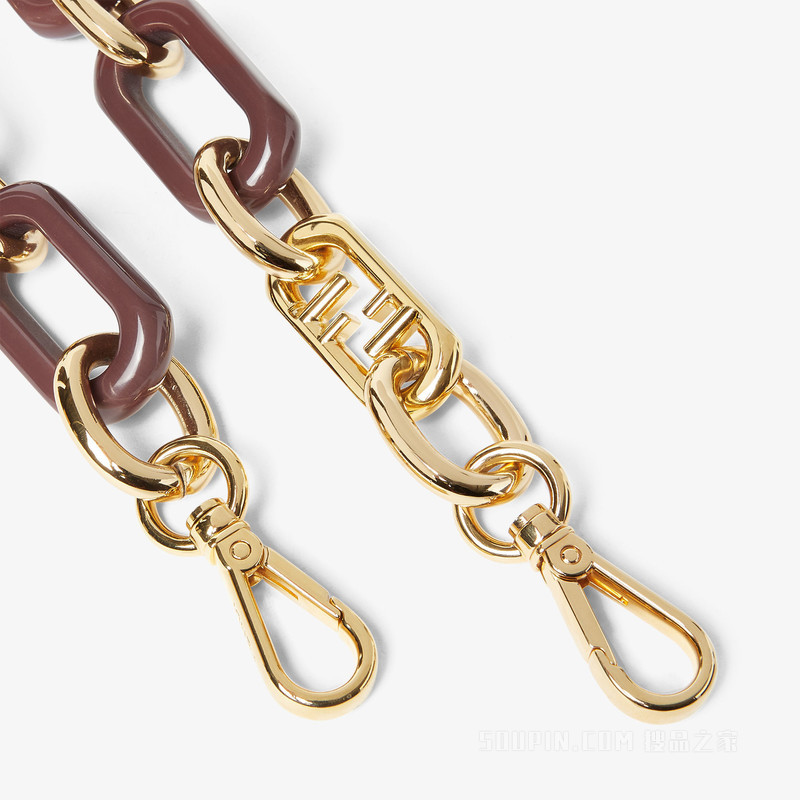 Strap You 金色金属和棕色链条肩带