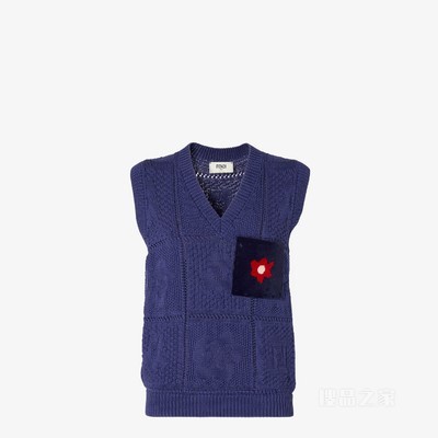 背心 深蓝色钩针编织棉质背心