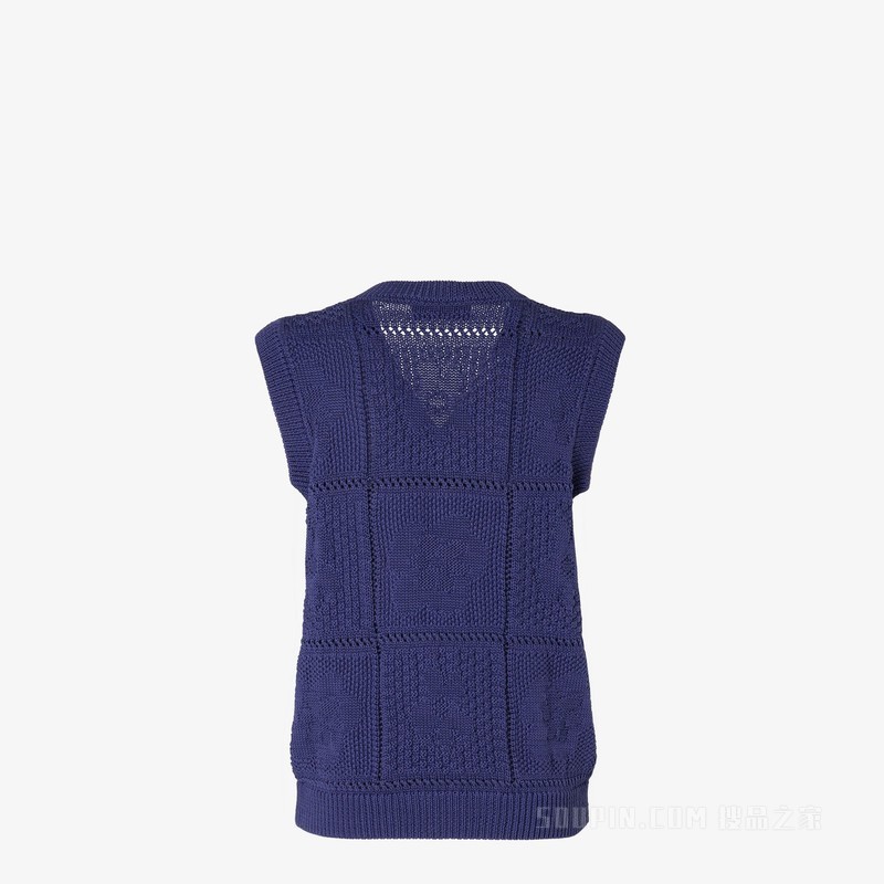 背心 深蓝色钩针编织棉质背心