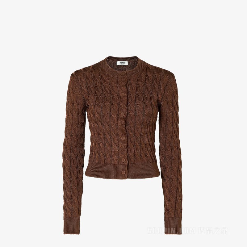 开衫 棕色人造丝开衫