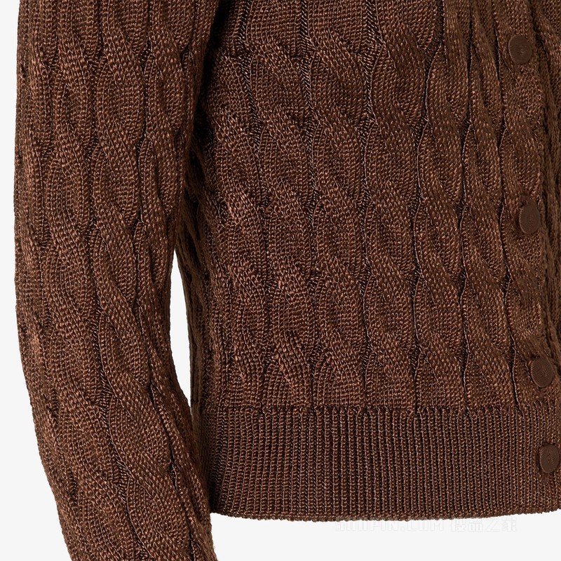 开衫 棕色人造丝开衫