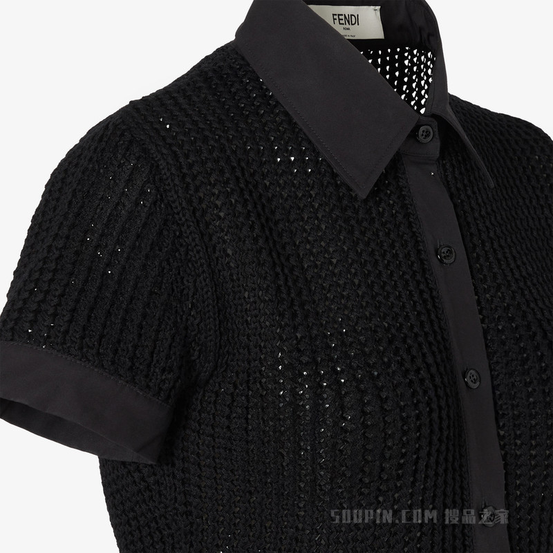 衬衫 黑色棉质网眼布衬衫