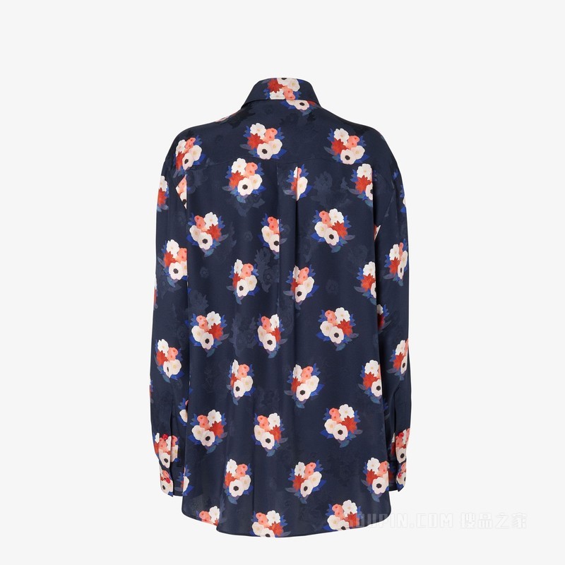 衬衫 深蓝色桑蚕丝衬衫