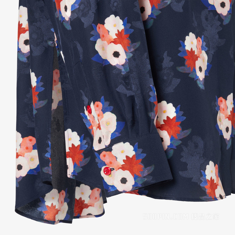 衬衫 深蓝色桑蚕丝衬衫