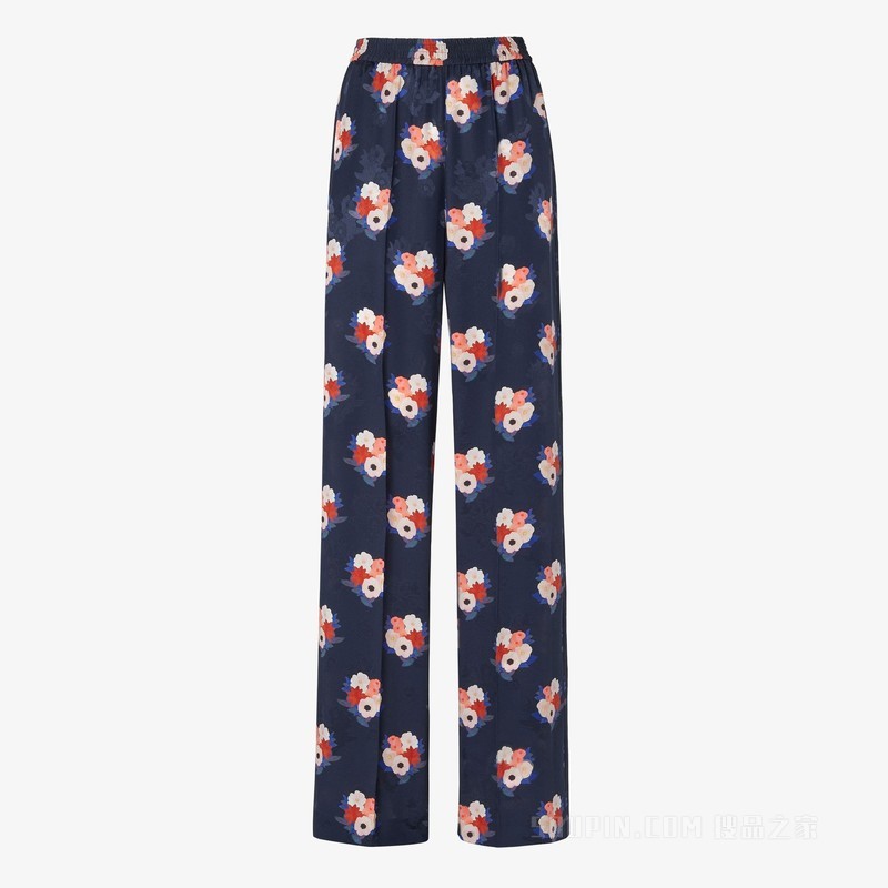 长裤 深蓝色桑蚕丝长裤