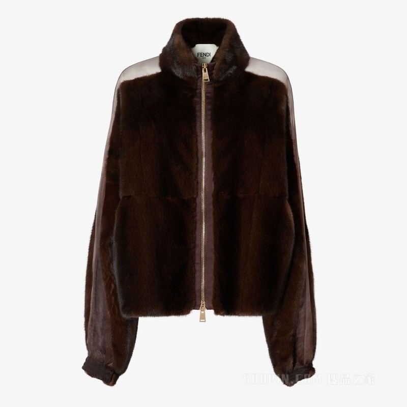 夹克 棕色水貂毛皮和欧根纱夹克