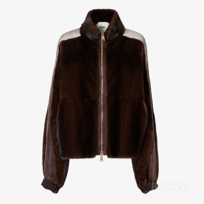 夹克 棕色水貂毛皮和欧根纱夹克