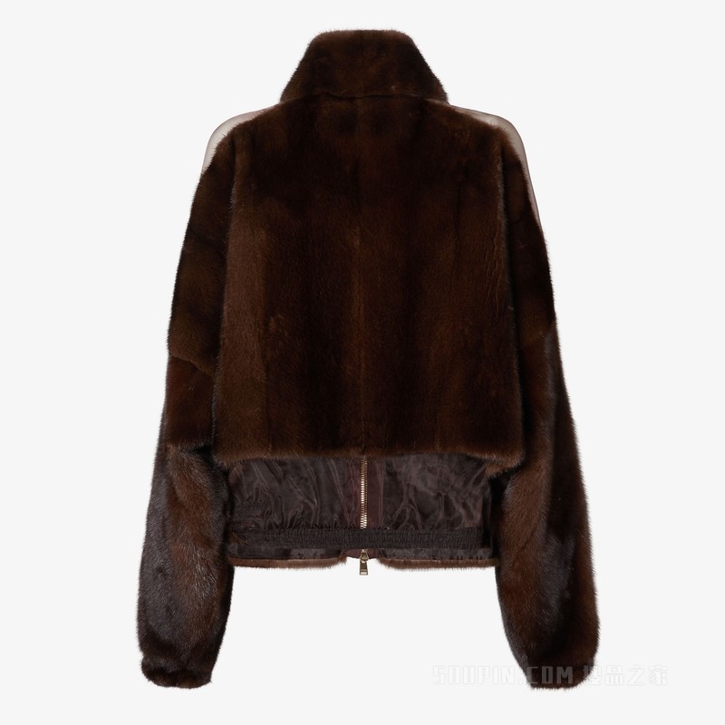 夹克 棕色水貂毛皮和欧根纱夹克
