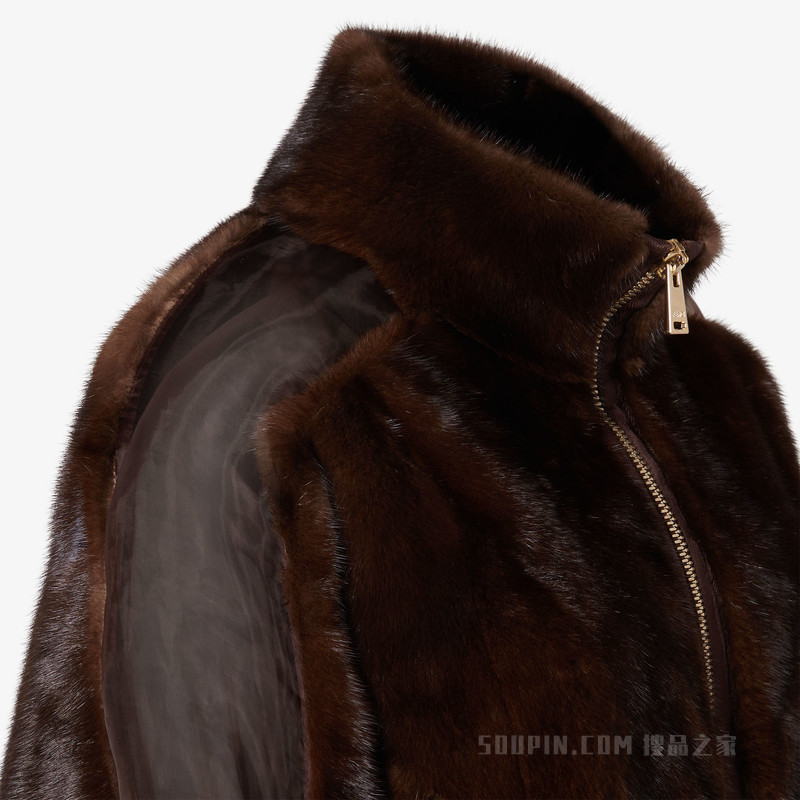 夹克 棕色水貂毛皮和欧根纱夹克