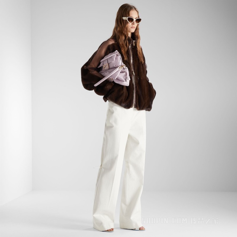 夹克 棕色水貂毛皮和欧根纱夹克