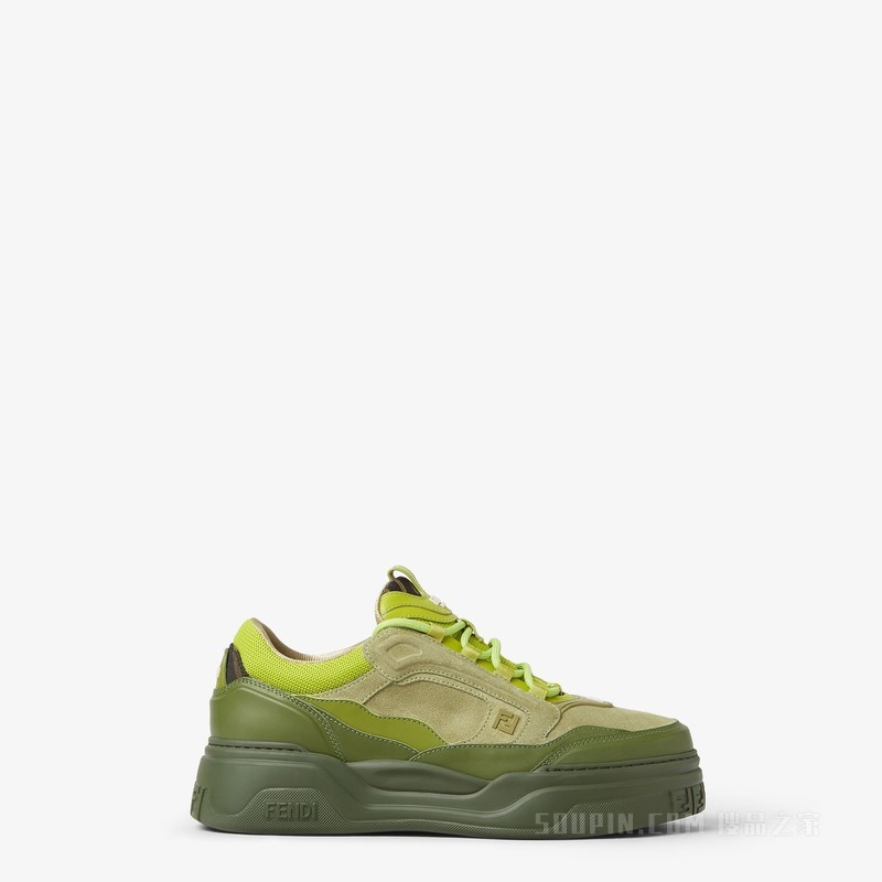 FENDI Force运动鞋 绿色皮革和绒面革低帮鞋