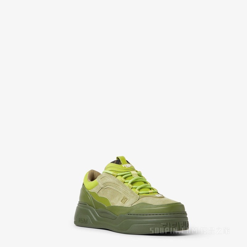 FENDI Force运动鞋 绿色皮革和绒面革低帮鞋