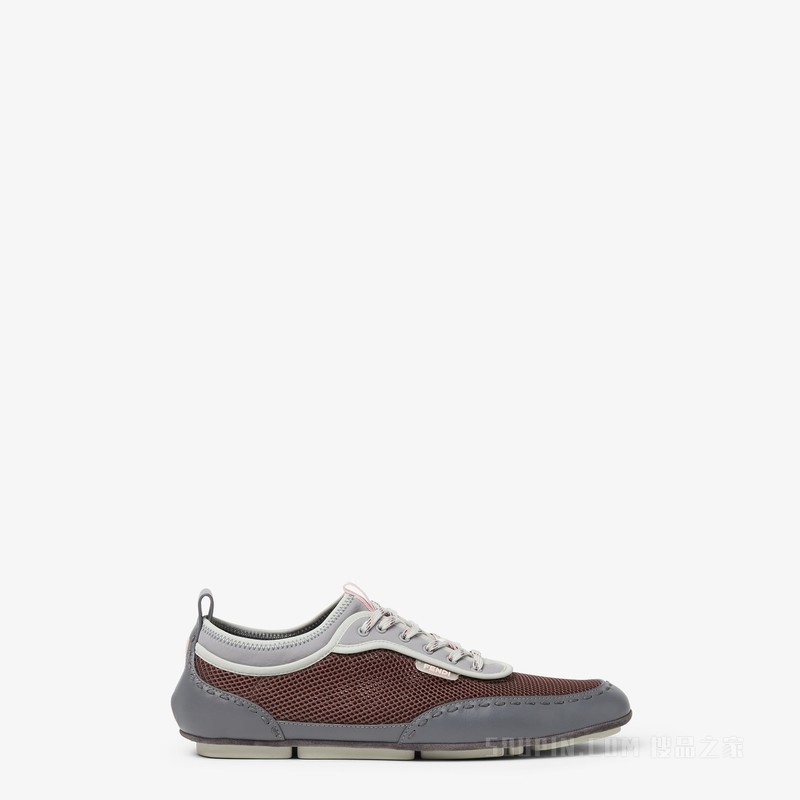 FENDI Fit运动鞋 棕色网眼布和灰色皮革低帮鞋