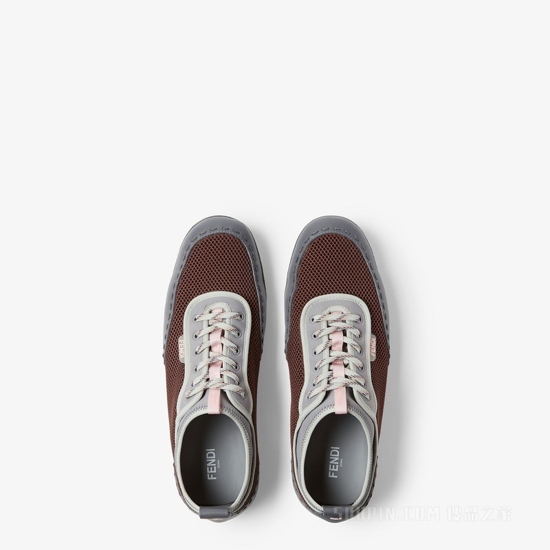 FENDI Fit运动鞋 棕色网眼布和灰色皮革低帮鞋
