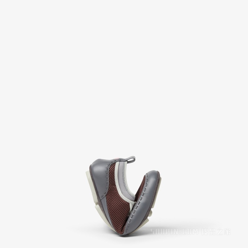 FENDI Fit运动鞋 棕色网眼布和灰色皮革低帮鞋