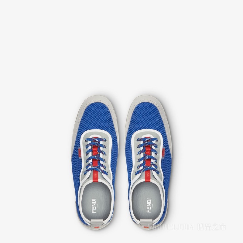 FENDI Fit运动鞋 霓虹蓝网眼布和灰色皮革低帮鞋
