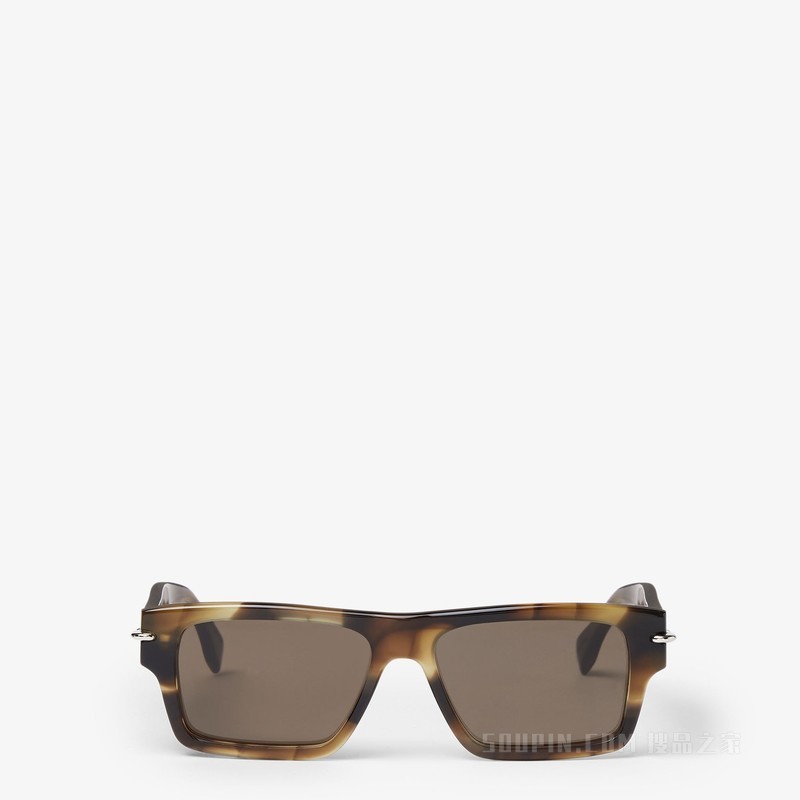 FENDI Selleria  低横梁设计卡其色牛角效果醋酸酯材料太阳镜