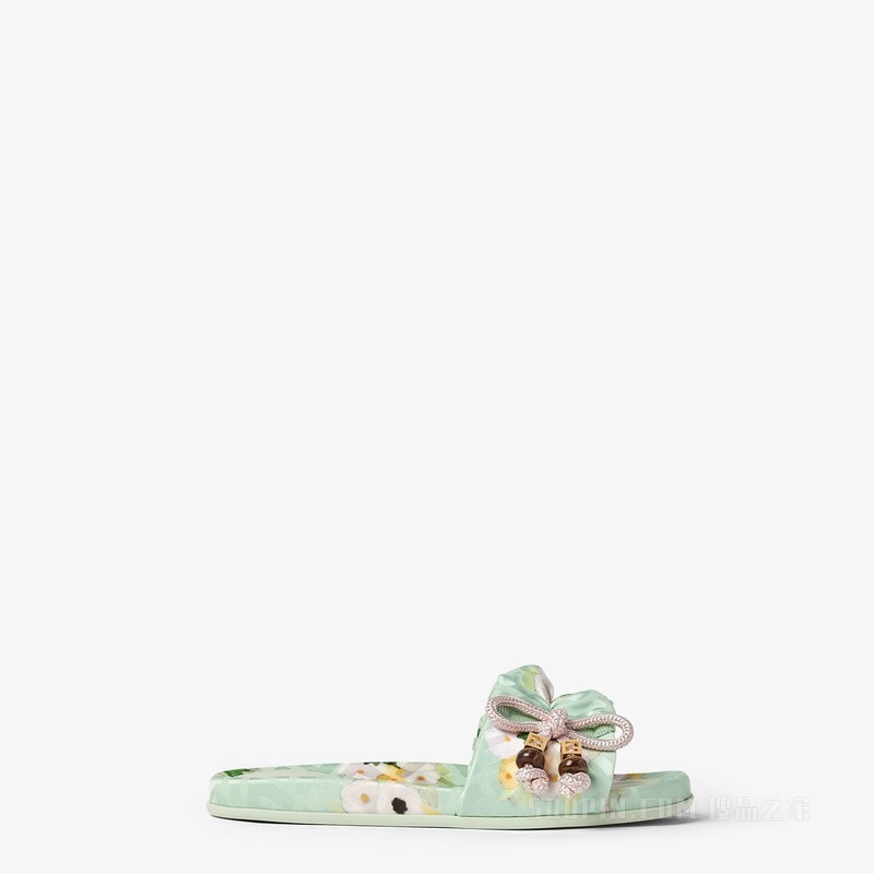 FENDI Feel 拼色FF提花缎面凉拖鞋
