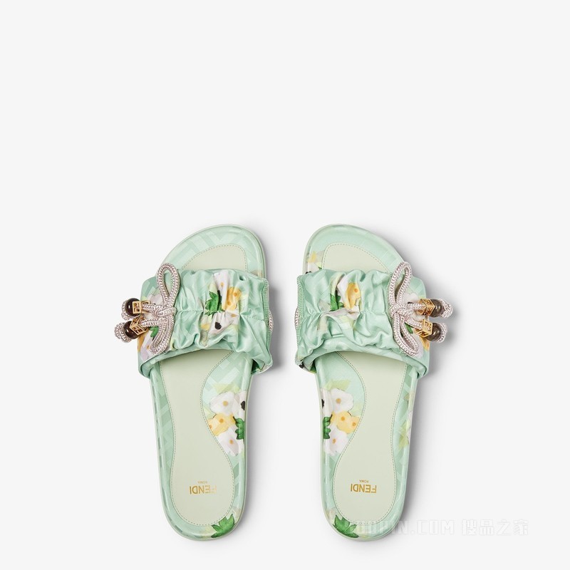 FENDI Feel 拼色FF提花缎面凉拖鞋