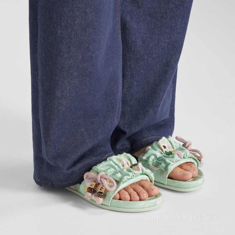 FENDI Feel 拼色FF提花缎面凉拖鞋